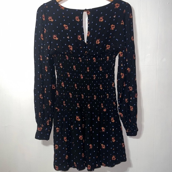 Free People Two Faces Dark Ditzy Floral Puff Sleeve Boho Mini Dress Size S - Picture 12 of 16